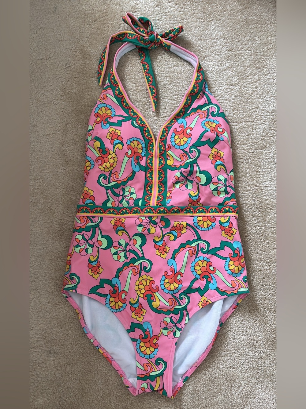 Boden Los V Panel One Piece Swimsuit  Pink Multi Floral Retro Size US 6 - Picture 2 of 5